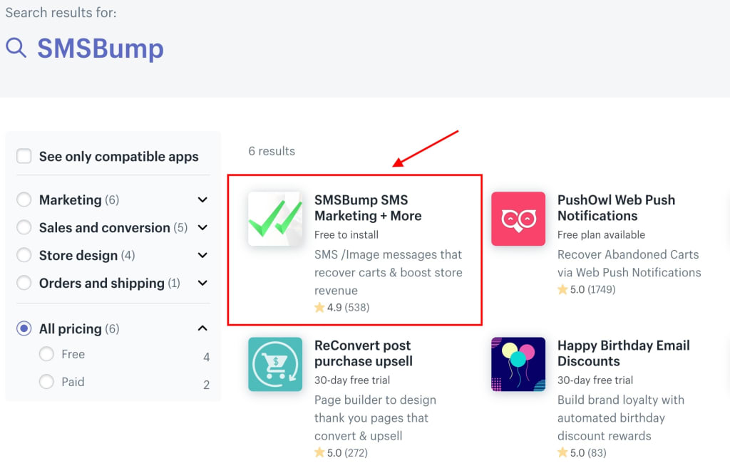 SMSBump Shopify - Search SMSBump